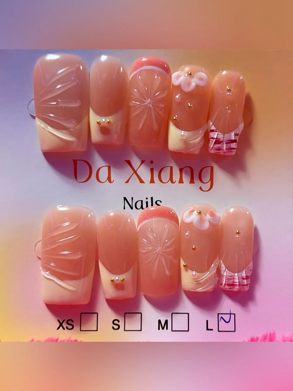 Peach  Floral Press-On Nail Set